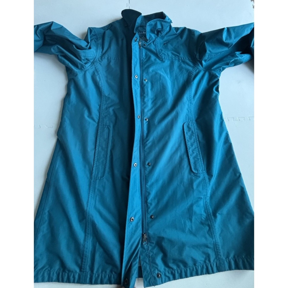 LL BEAN Rain Jacket Women's Coat Parka Lined Windbreaker - Size L Teal Blue - Picture 4 of 10